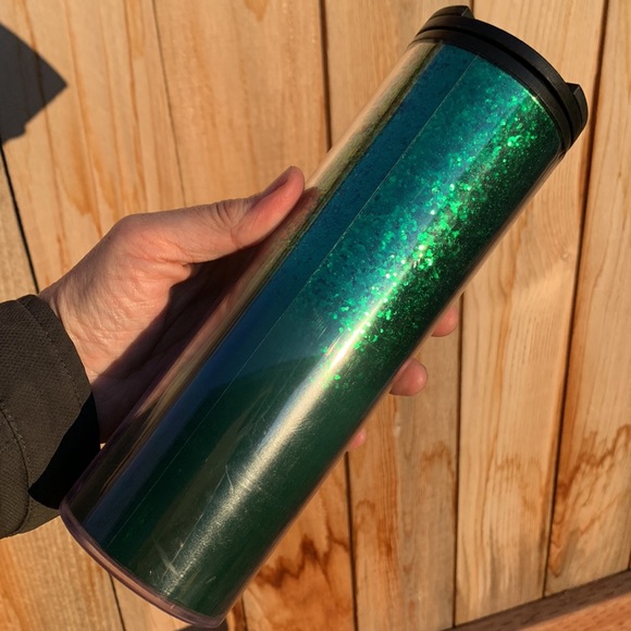 Starbucks green glitter Hot Drink Cup 16 oz - Picture 3 of 7